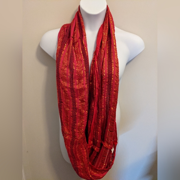 NWOT Infinity Scarf 20"W x 36"L Red/Gold/Purple/Pink Made in India - Picture 2 of 5